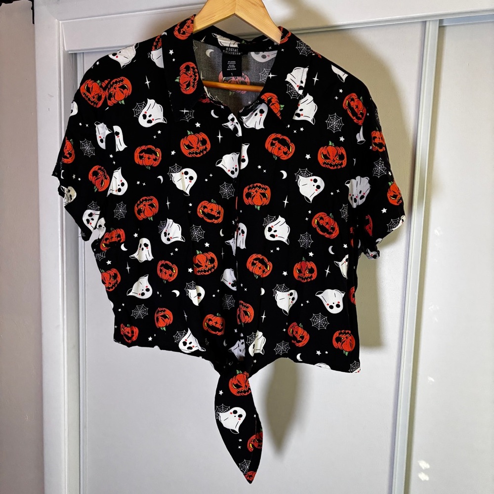 Halloween Button Down Shirt - Tie Front